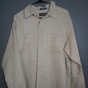 Brandini Mens Tan Fuax Suede Long Sleeve Polyester Button Down Shirt Size Large